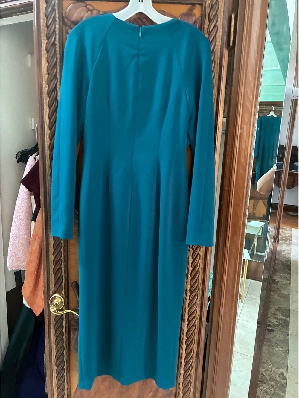 Badgley Mischka Dark Teal Long Sleeve Button Front Midi Dress Sz 4 Modest NWT - Picture 4 of 5